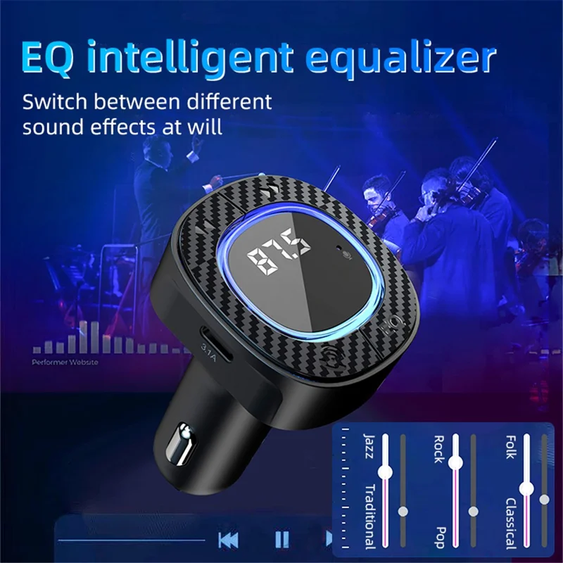C42 Bluetooth-compatible Hands-free Call MP3 Music Player FM Transmitter Type-C + USB Car Charger Adapter