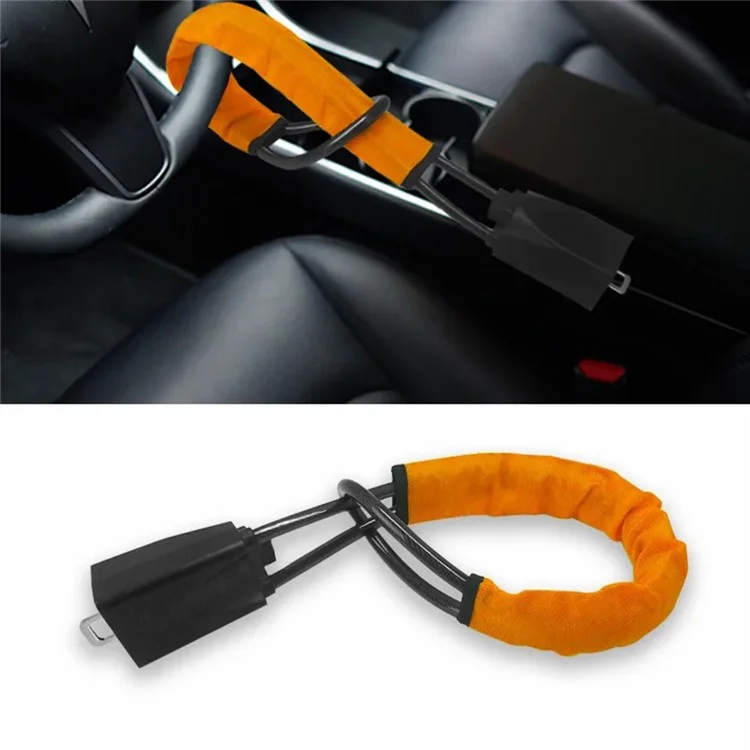 Seat Belt Buckle Design Car Security Steel Cable Steering Wheel Lock with 3 Keys - Yellow