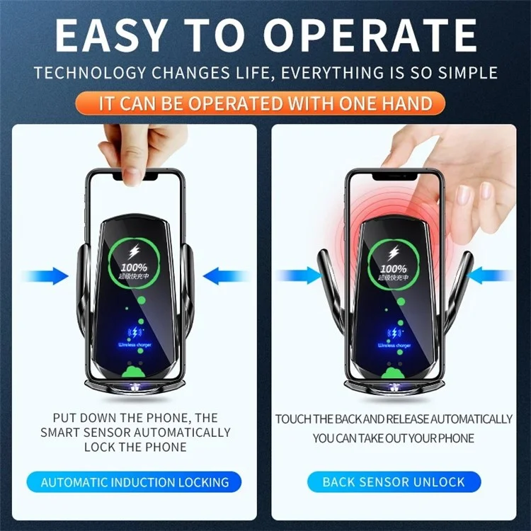 Car Air Vent Phone Holder Wireless Charger ABS+PC Phone Charging Bracket - Sapphire