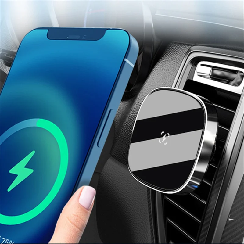 Car Magnetic Wireless Charger Air Vent Dashboard Mount Phone Charging Bracket - Silver