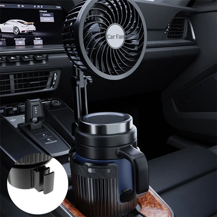 CARFU Soporte de montaje en el portavasos del coche de 4 pulgadas para ventilador SUV Camión Van Ventilador de refrigeración con función de portavasos aislante de bebida - Enchufe de encendedor de cigarrillos de 12V