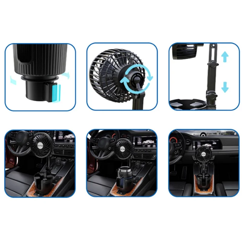 CARFU 4-inch Car Cup Holder Mount Fan SUV Truck Van Cooling Fan with Drink Insulation Cup Holder Function - 24V Cigarette Lighter Plug