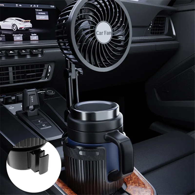CARFU 4-inch Car Cup Holder Mount Fan SUV Truck Van Cooling Fan with Drink Insulation Cup Holder Function - 24V Cigarette Lighter Plug