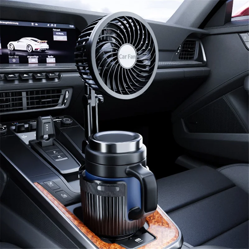 CARFU 4-inch Car Cup Holder Mount Fan SUV Truck Van Cooling Fan with Drink Insulation Cup Holder Function - 24V Cigarette Lighter Plug