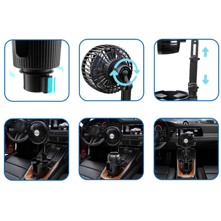 CARFU 4-inch Car Cup Holder Mount Fan SUV Truck Van Cooling Fan with Drink Insulation Cup Holder Function - 5V USB Plug
