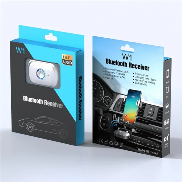 W1 Hände frei AUX Auto Bluetooth Receiver Tragbar Mini BT 5.3 Receiver Auto Audio Adapter