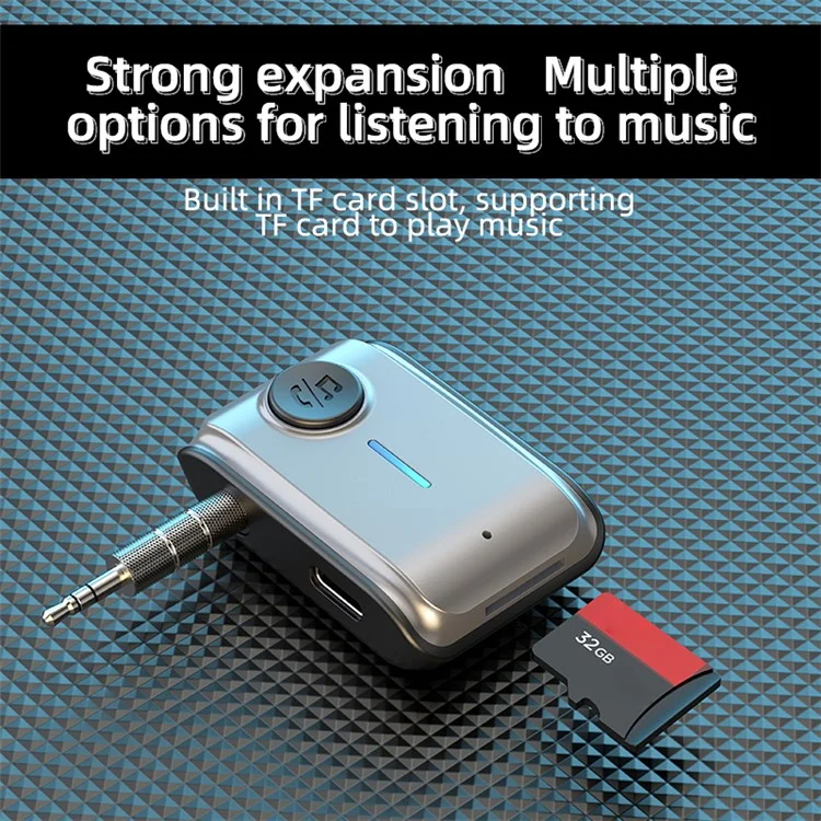 Receptor de Bluetooth para Carro W2 Hands Free AUX Portátil BT 5.3 com Entrada Tipo-C e Slot para Cartão TF