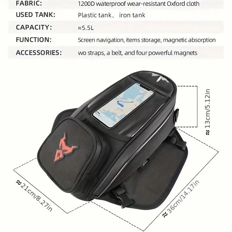 MOTOCENTRIC 11-MC-0109 1200D Oxford Cloth Magnetic Motorcycle Fuel Tank Bag with Touch Screen Phone Pocket - Blue Logo
