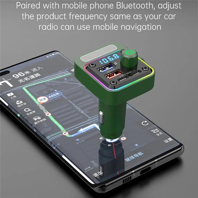 BC91 Car Bluetooth 5.3 Adapter FM Trasmettitore MP3 Player Dual PD Type-C + Dual USB Car Caricabatterie