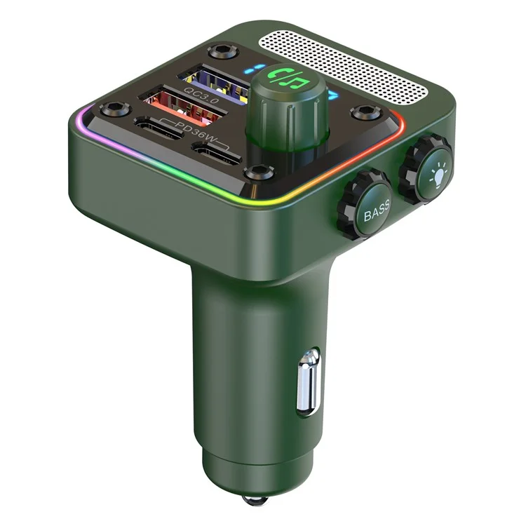 BC91 Car Bluetooth 5.3 Adapter FM Trasmettitore MP3 Player Dual PD Type-C + Dual USB Car Caricabatterie