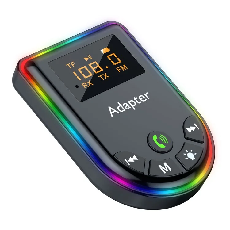 Q5 2-in-1 Bluetooth-compatible 5.3 Audio Adapter with Audio Receiver / Transmitter, Car MP3 Player with Colorful Ambient Light