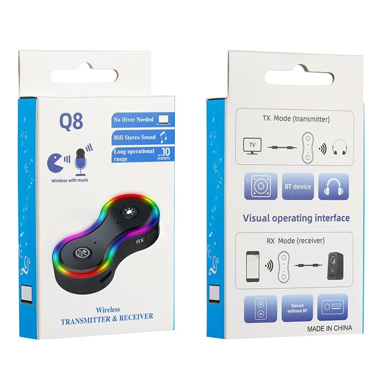 Q8 Bluetooth 5.3 Audio Adapter Portable 2-in-1 Wireless Receiver / Transmitter MP3 Player