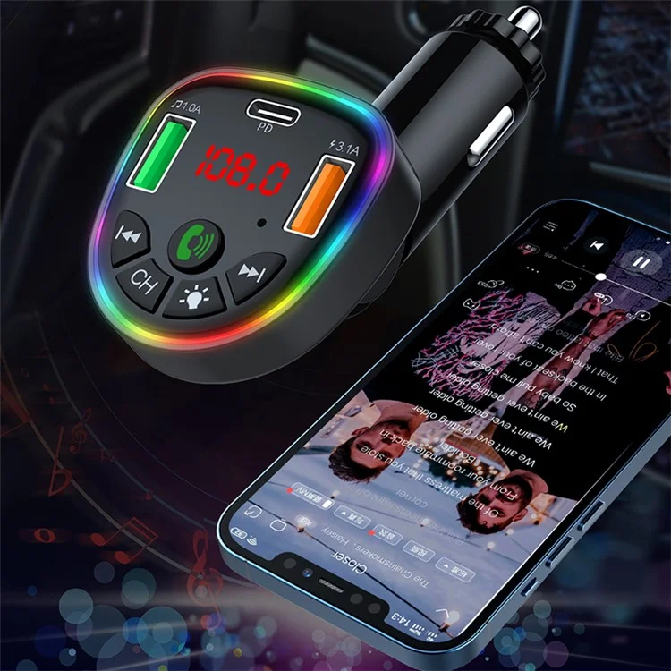 P26 Bluetooth-compatible Hands-Free Dual USB Phone Car Charger with Ambient Light