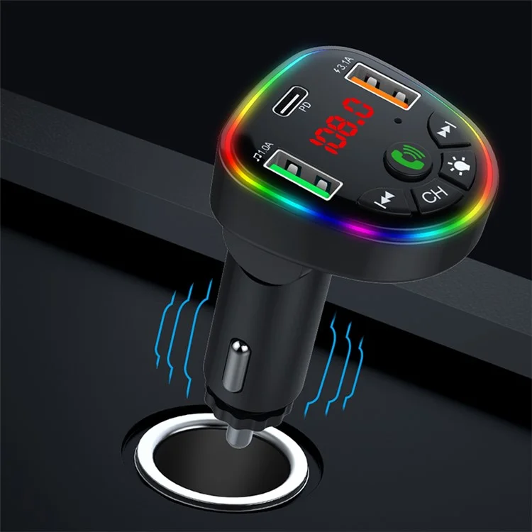 P26 Bluetooth-compatible Hands-Free Dual USB Phone Car Charger with Ambient Light