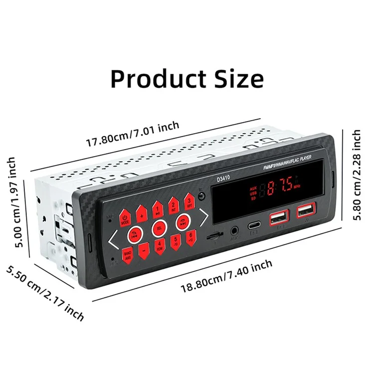 D3410 Bluetooth-MP3-Player für Fahrzeuge Audiogerät, Unterstützung für TF-Karte, U-Disk, UKW-Radio