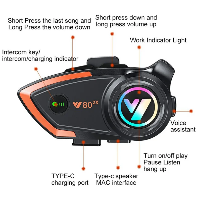 Y802x Hands-free Noise Reduction 500M Intercom Motorcycle Helmet Bluetooth-compatible Headset - Hard Mic