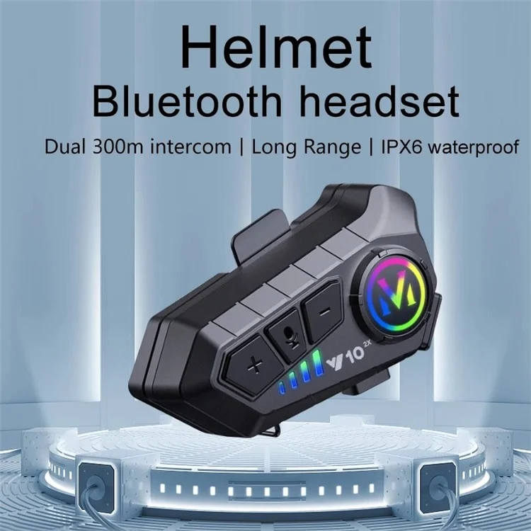 Y10-2X IPX6 Imperméable 300M Intercom Casque Moto Bluetooth Casque - Microphone rigide