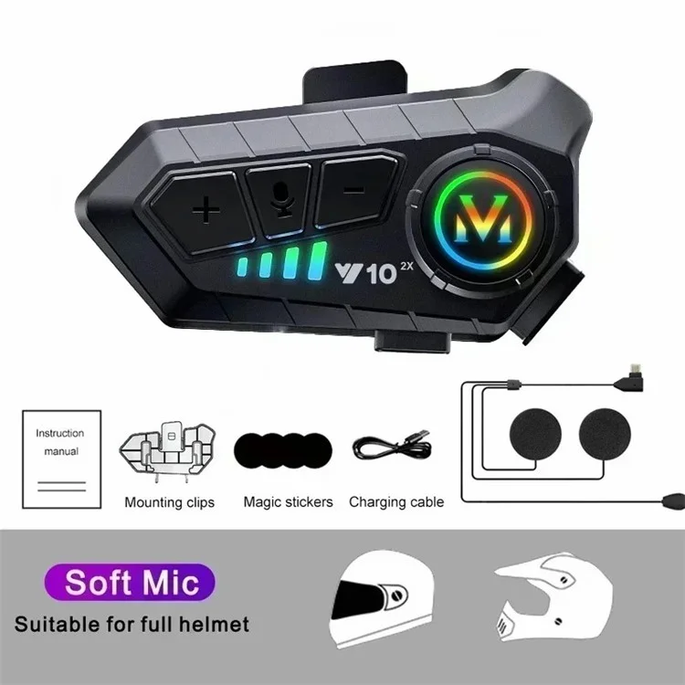 Y10-2X IPX6 Imperméable 300M Intercom Casque Moto Bluetooth Casque - Microphone rigide