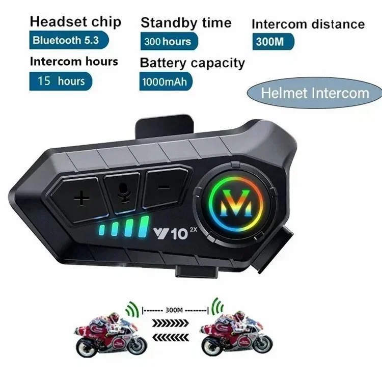Y10-2X IPX6 Imperméable 300M Intercom Casque Moto Bluetooth Casque - Microphone rigide