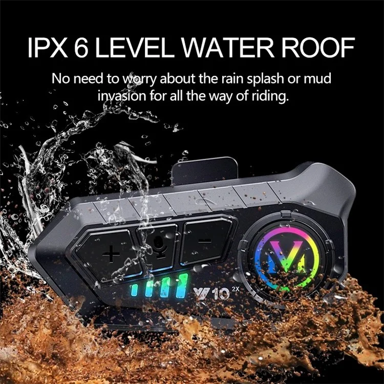 Y10-2X IPX6 Imperméable 300M Intercom Casque Moto Bluetooth Casque - Microphone rigide
