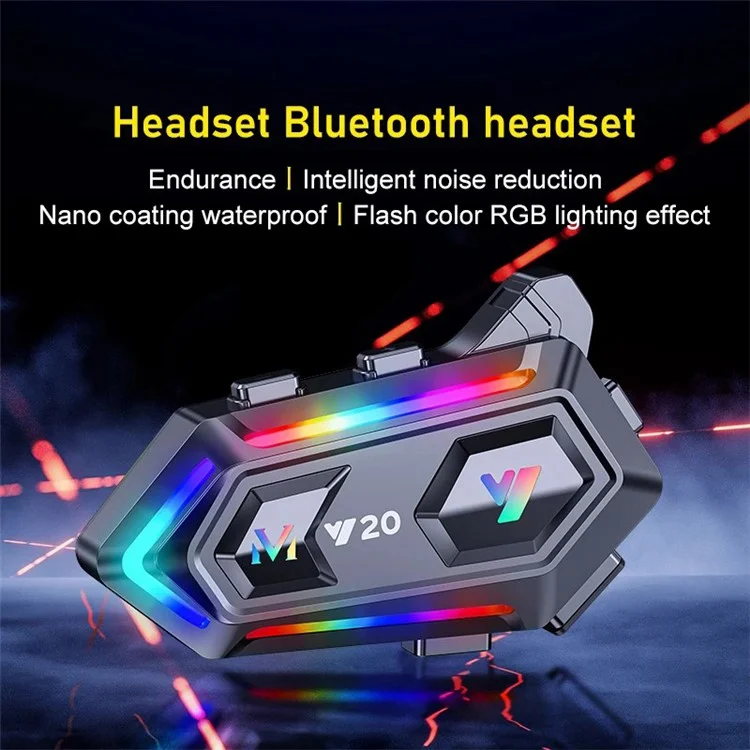 Soporte de Auricular Bluetooth de Casco de Motocicleta Light Y20 RGB Asistente de Voz de Soporte de Auriculares Bluetooth - Micrófono