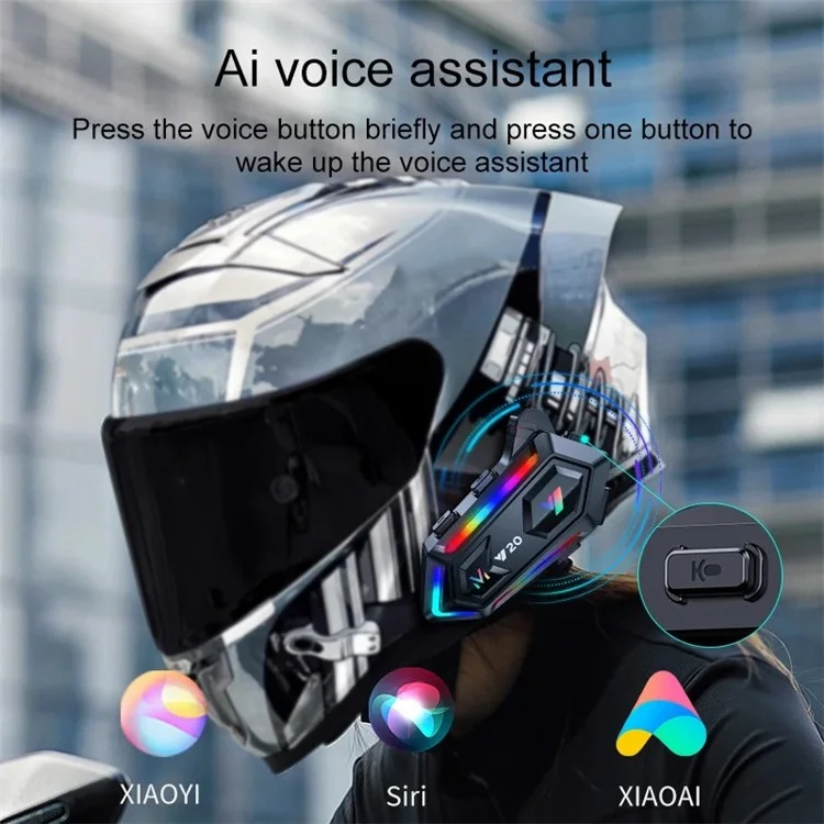 Soporte de Auricular Bluetooth de Casco de Motocicleta Light Y20 RGB Asistente de Voz de Soporte de Auriculares Bluetooth - Micrófono