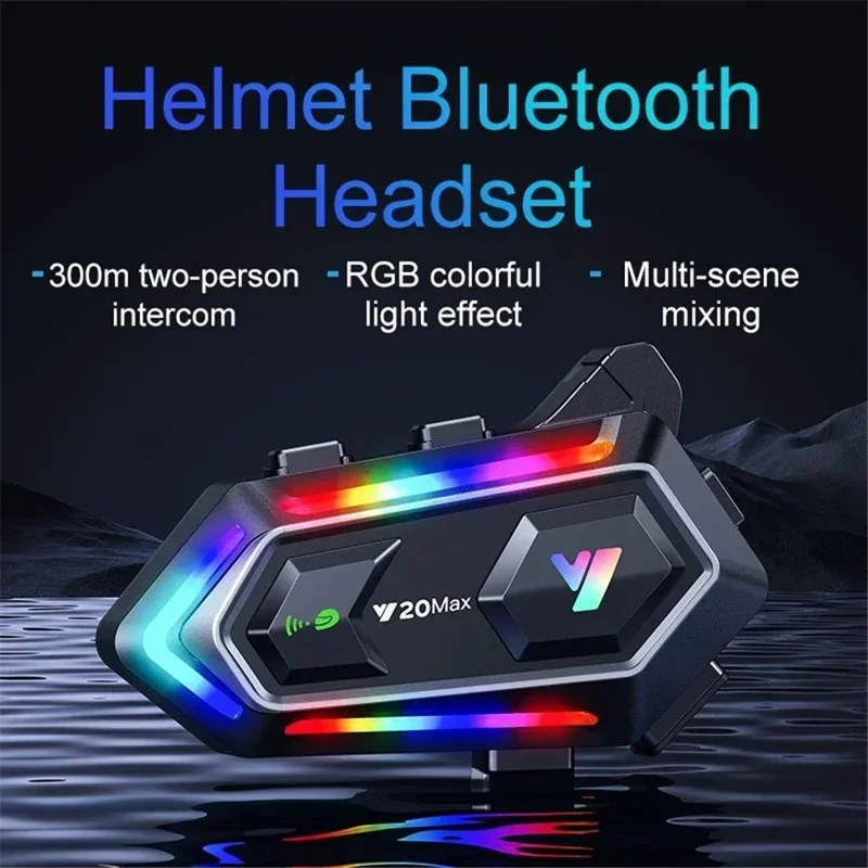 Y20Max RGB Light 300M Intercom Waterproof Motorcycle Helmet Bluetooth-compatible Headset - Hard Mic