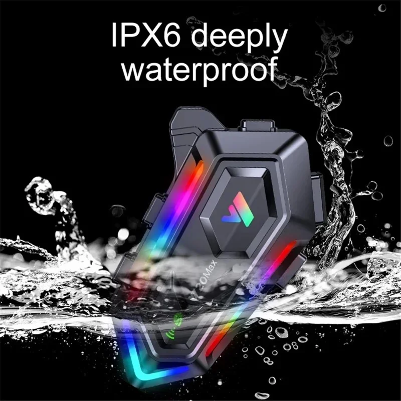 Y20Max RGB Light 300M Intercom Waterproof Motorcycle Helmet Bluetooth-compatible Headset - Hard Mic