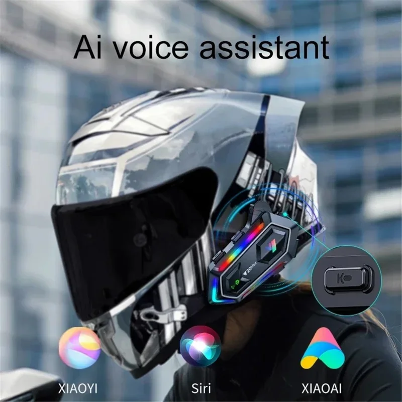 Y20Max RGB Light 300M Intercom Waterproof Motorcycle Helmet Bluetooth-compatible Headset - Hard Mic