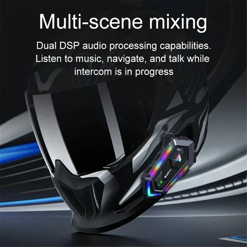 Y20Max RGB Light 300M Intercom Waterproof Motorcycle Helmet Bluetooth-compatible Headset - Hard Mic