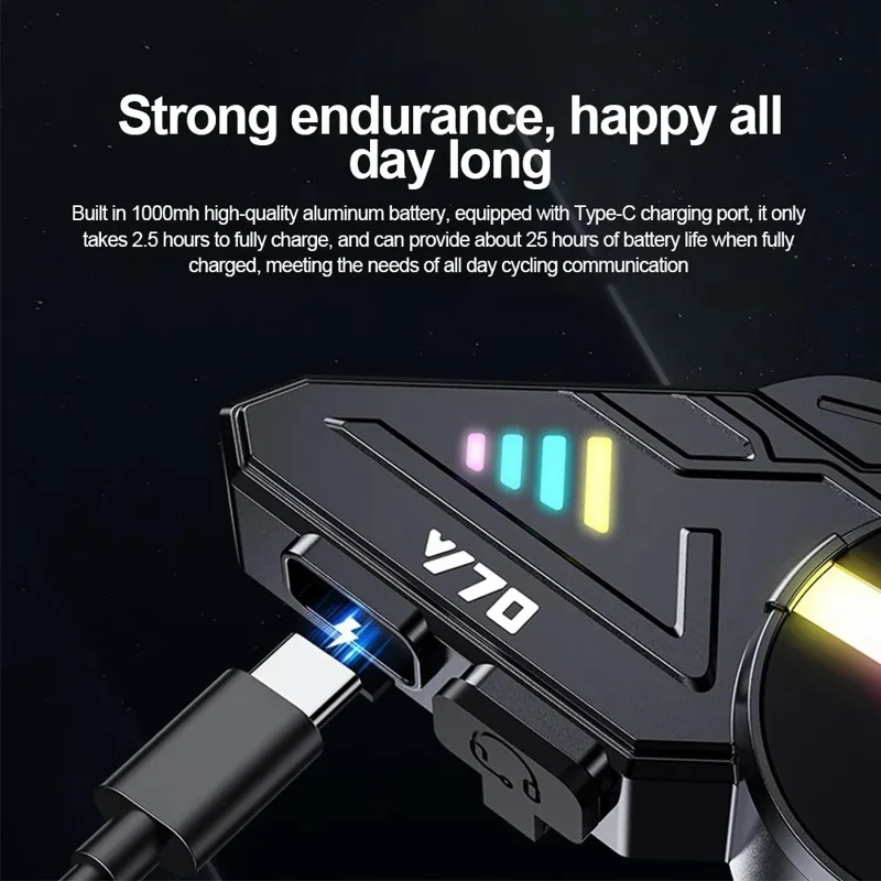 Y70 Motorcycle Helmet Headset Waterproof Headphone Speakers Noise Cancellation FM Radio - Soft Microphone