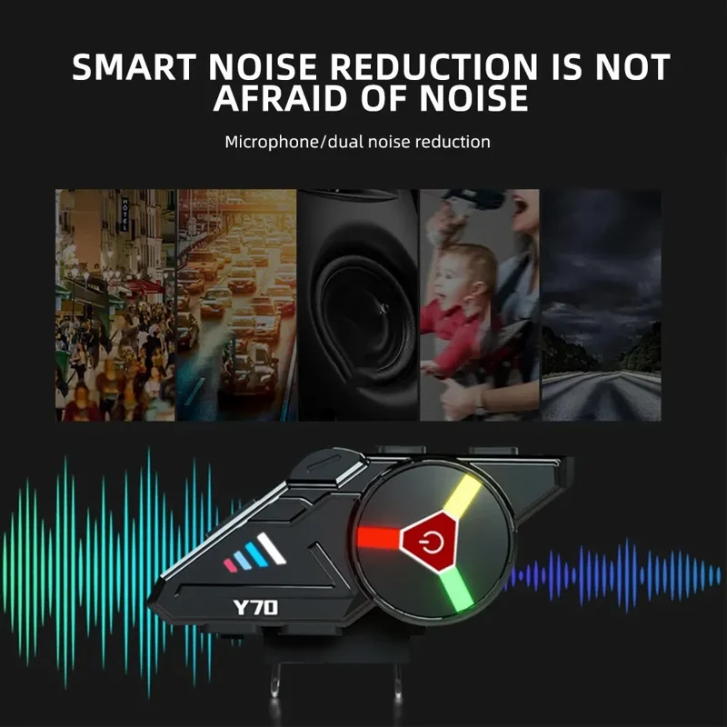 Y70 Motorcycle Helmet Headset Waterproof Headphone Speakers Noise Cancellation FM Radio - Soft Microphone