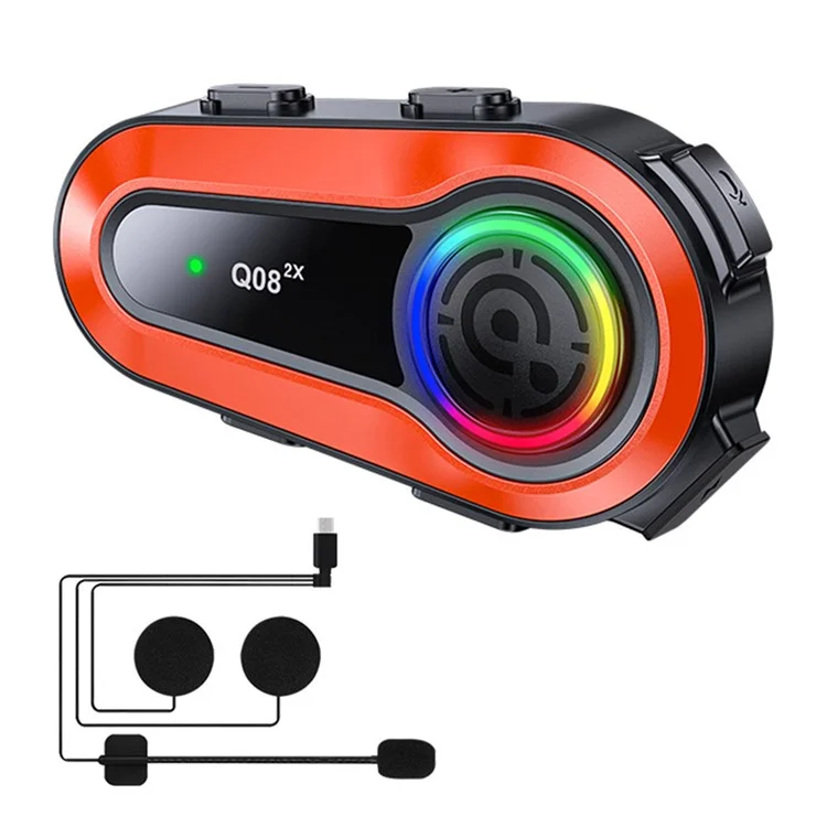Q08-2X Motorcycle Bluetooth-compatible Headset Helmet Speakers Intercom 2 Riders 1000M Deep Bass-Resonance - Hard Microphone