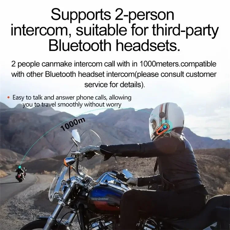 Q08-2X Motorcycle Bluetooth-compatible Headset Helmet Speakers Intercom 2 Riders 1000M Deep Bass-Resonance - Hard Microphone