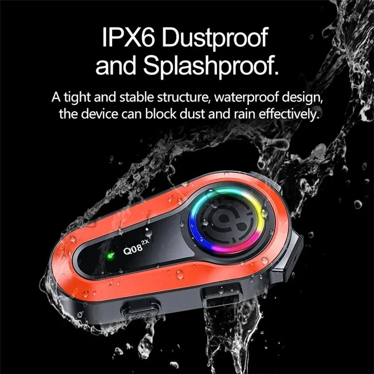 Q08-2X Motorcycle Bluetooth-compatible Headset Helmet Speakers Intercom 2 Riders 1000M Deep Bass-Resonance - Hard Microphone