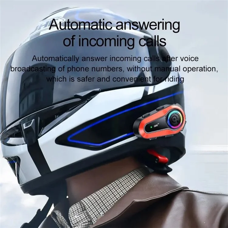 Q08-2X Motorcycle Bluetooth-compatible Headset Helmet Speakers Intercom 2 Riders 1000M Deep Bass-Resonance - Hard Microphone