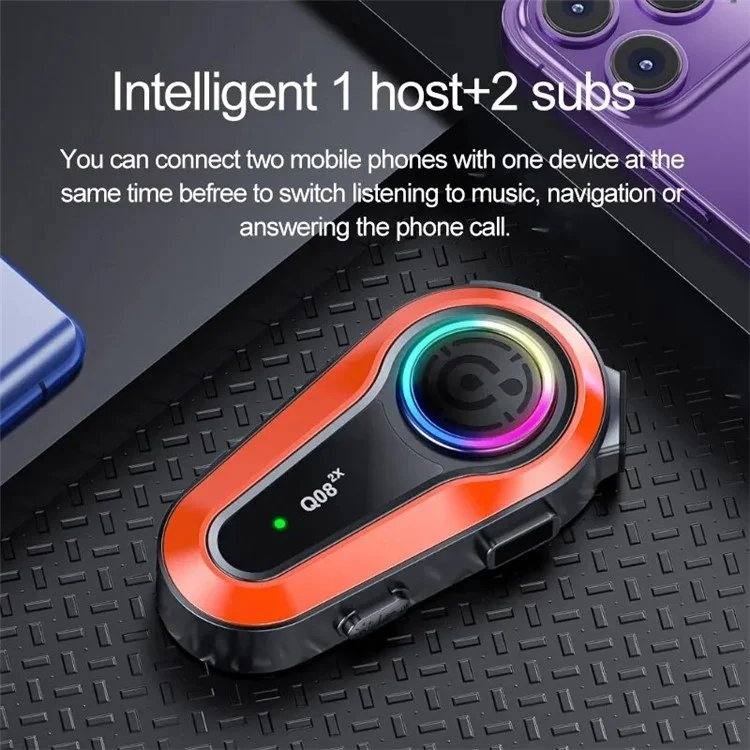 Q08-2X Motorcycle Bluetooth-compatible Headset Helmet Speakers Intercom 2 Riders 1000M Deep Bass-Resonance - Hard Microphone
