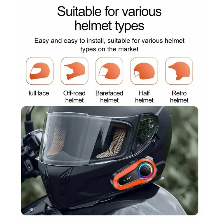 Q08-2X Motorcycle Bluetooth-compatible Headset Helmet Speakers Intercom 2 Riders 1000M Deep Bass-Resonance - Hard Microphone