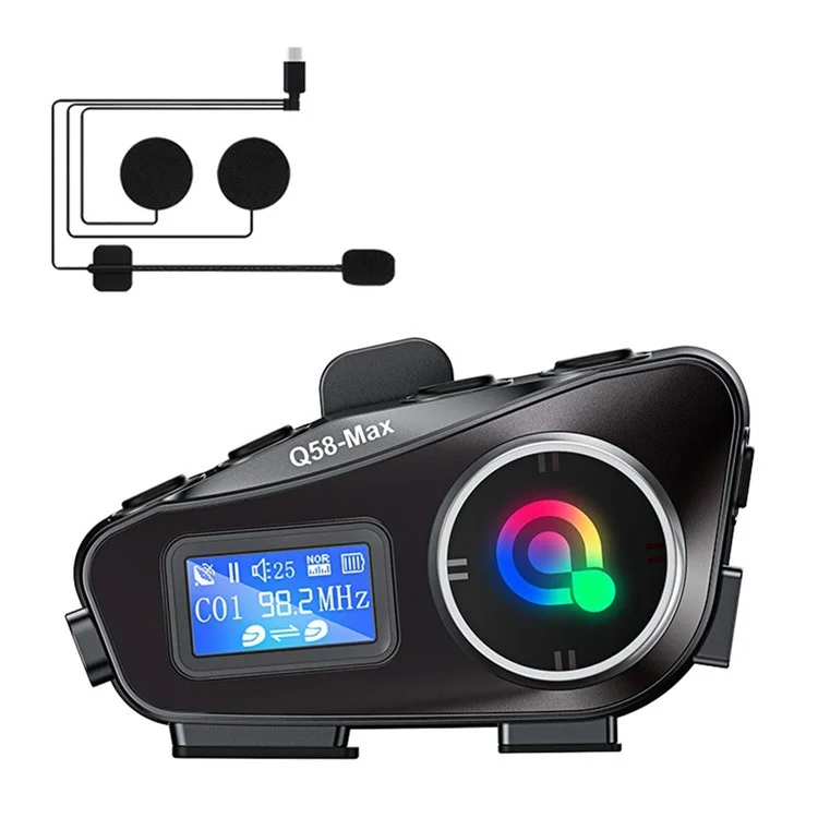 Q58-MAX Casco de Moto Bluetooth Auriculares Altavoces IP65 Resistente al Agua Auriculares de Casco Radio FM - Micrófono Duro