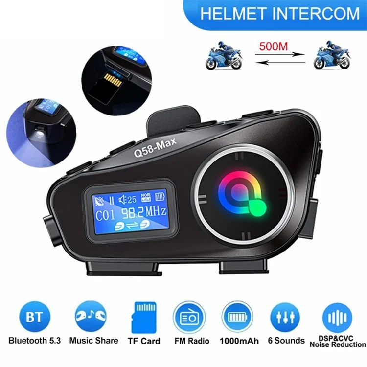 Q58-MAX Casco de Moto Bluetooth Auriculares Altavoces IP65 Resistente al Agua Auriculares de Casco Radio FM - Micrófono Duro
