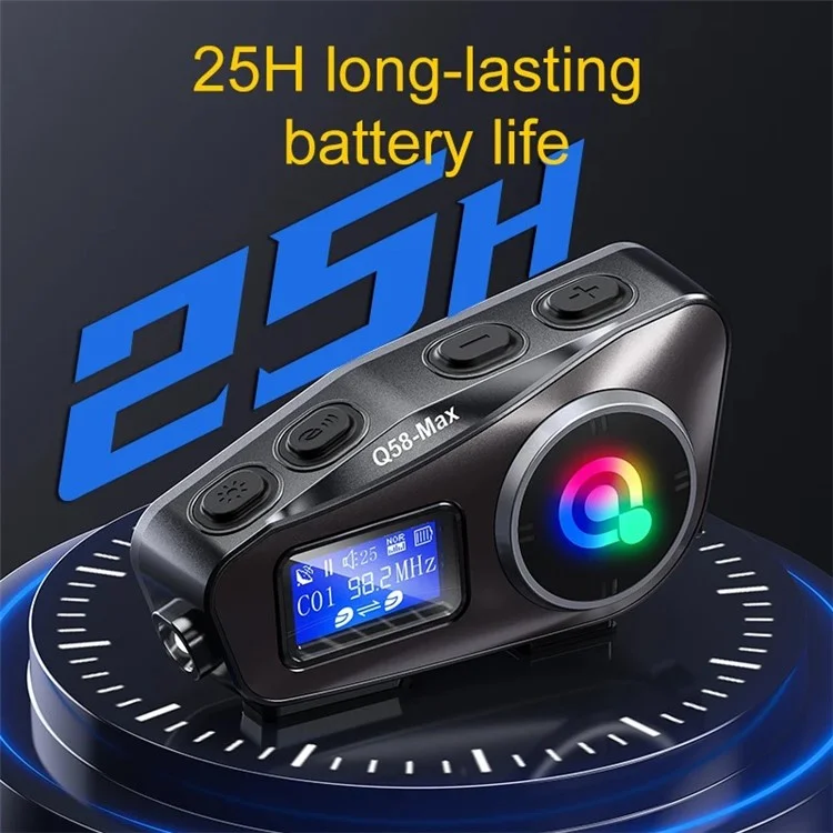 Q58-MAX Casco de Moto Bluetooth Auriculares Altavoces IP65 Resistente al Agua Auriculares de Casco Radio FM - Micrófono Duro