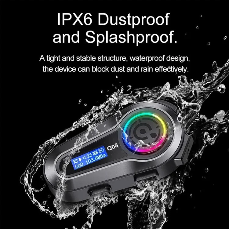 Q08 Motorradhelm Bluetooth Headset Wireless Headphones FM Radio IPX6 Wasserdichtes Headset - Weiches Mikrofon