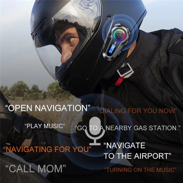 Q08 Motorcycle Helmet Bluetooth-compatible Headset Wireless Headphones FM Radio IPX6 Waterproof Headset - Soft Microphone