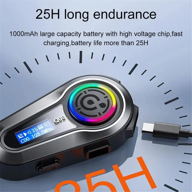 Q08 Motorcycle Helmet Bluetooth-compatible Headset Wireless Headphones FM Radio IPX6 Waterproof Headset - Hard Microphone