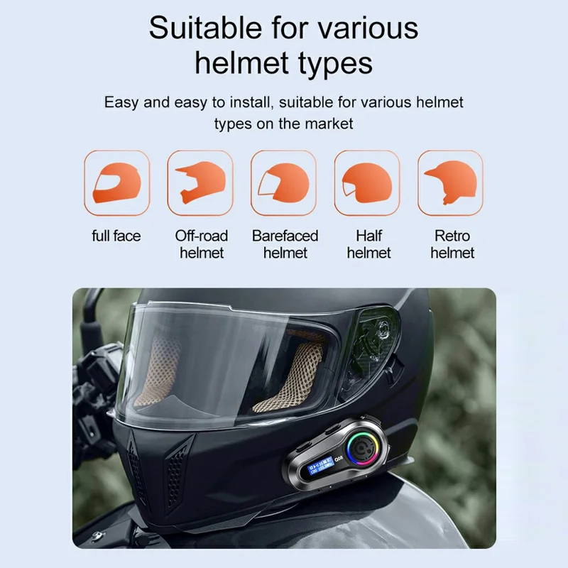 Q08 Motorcycle Helmet Bluetooth-compatible Headset Wireless Headphones FM Radio IPX6 Waterproof Headset - Hard Microphone