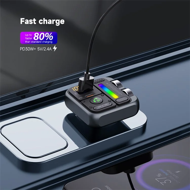 Adattatore Bluetooth MT04 Bluetooth Trasmettitore FM Hifi Music MP3 Player Type-C + USB Car Charger