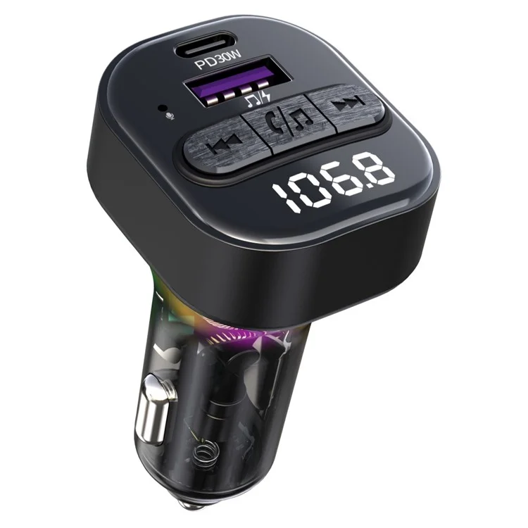 C50 Colorful Light Car Bluetooth Adapter FM Trasmettitore MP3 Player Type-C + Caricabatterie USB per Auto