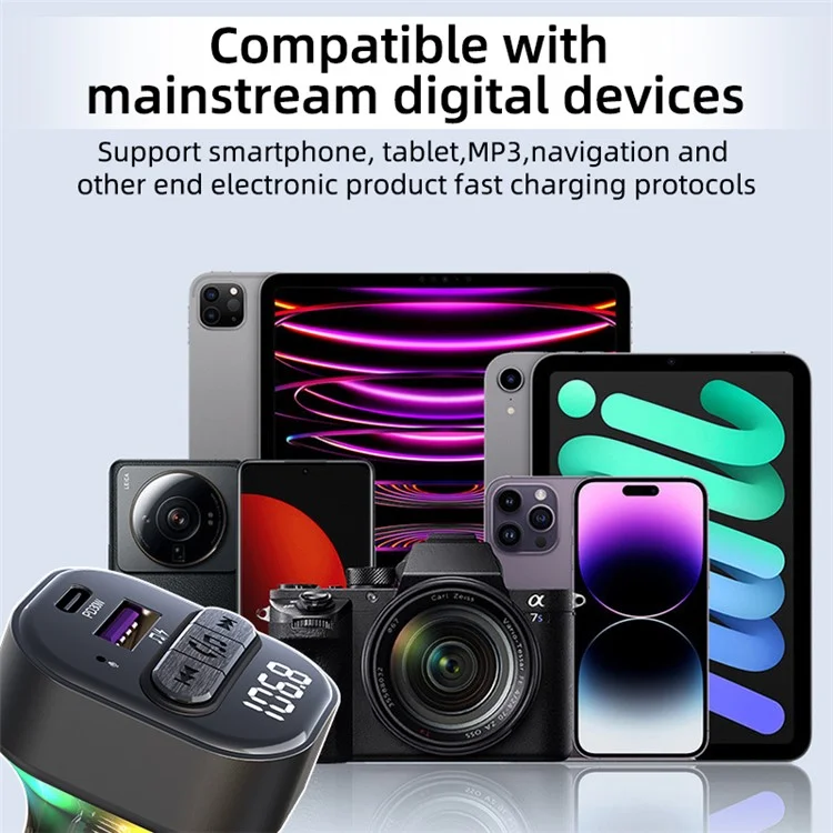 C50 Colorful Light Car Bluetooth Adapter FM Trasmettitore MP3 Player Type-C + Caricabatterie USB per Auto
