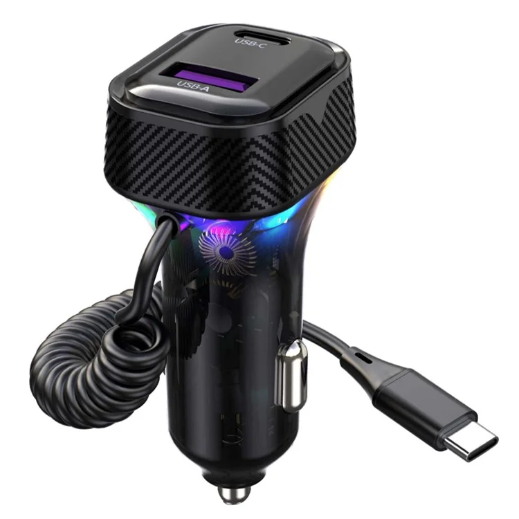K8 Usb + Type-C Double Port QC3.0 Chargeur de Voiture à Chargement Rapide Avec Câble de Type c Pour Huawei / iPhone