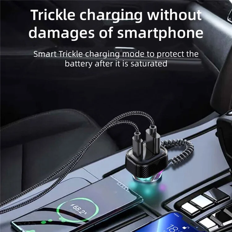 K8 Usb + Type-C Double Port QC3.0 Chargeur de Voiture à Chargement Rapide Avec Câble de Type c Pour Huawei / iPhone